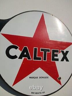 Plaque emaillee Caltex Marque déposée En vente ici plaque ronde double face 1950
