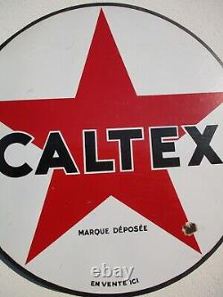 Plaque emaillee Caltex Marque déposée En vente ici plaque ronde double face 1950