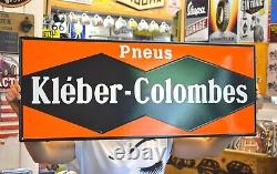 Plaque émaillée KLEBER COLOMBES pneus automobile enamel sign 90 cm