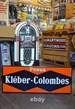 Plaque émaillée KLEBER COLOMBES pneus automobile enamel sign 90 cm