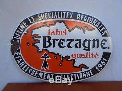 Plaque emaillee Label Bretagne qualite cuisine specialites regionale 1961