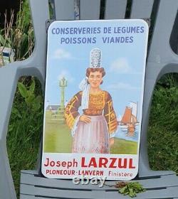 Plaque émaillée Larzul Finistère Conserverie 1958 EAS BRETAGNE pays bigouden
