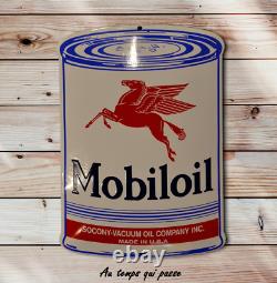 Plaque émaillée MOBILOIL bidon motor oil huile automobile enamel sign