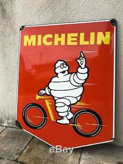 Plaque émaillée Michelin Velo rouge Bibendum Pneus Tole Ancienne Garage Auto Oil