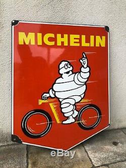 Plaque émaillée Michelin Velo rouge Bibendum Pneus Tole Ancienne Garage Auto Oil