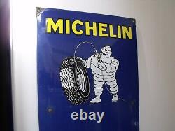 Plaque émaillée Michelin support de tableau de gonflage relief belle brillance