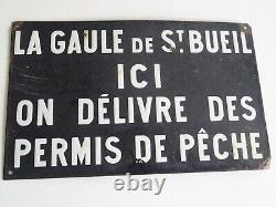 Plaque emaillée PERMIS DE PECHE old enamel art populaire chasse