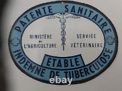 Plaque émaillée Patente sanitaire étable indemne de tuberculose