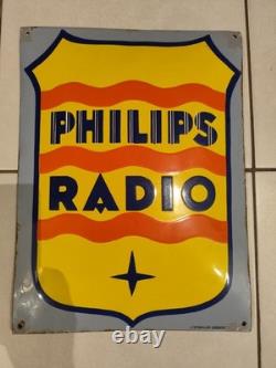 Plaque émaillée Philips radio Bombé Année 30 Signé L'émaillot gravure ORIGINAL