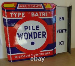 Plaque émaillée Pile Wonder 40 cm par 45 cm Emaillerie Alsacienne