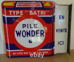 Plaque émaillée Pile Wonder 40 cm par 45 cm Emaillerie Alsacienne