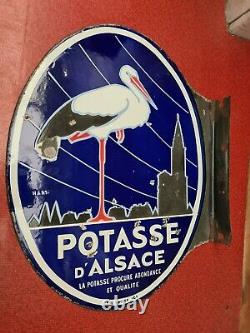 Plaque émaillée Potasse D'Alsace Double Face, La Cigogne Hansi Strasbourg