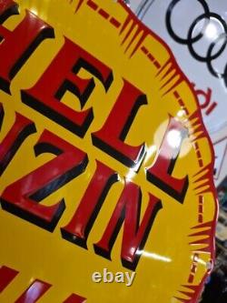 Plaque émaillée SHELL BENZIN gasoline bombée enseigne enamel sign emailschild