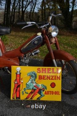 Plaque émaillée SHELL benzin auto oil essence et huile emailschilder