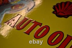 Plaque émaillée SHELL benzin auto oil essence et huile emailschilder