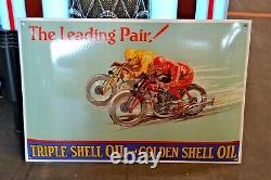 Plaque émaillée SHELL golden moto huile course garage enamel sign emaischild