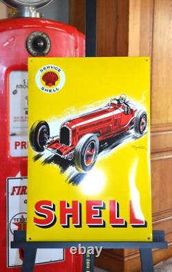 Plaque émaillée SHELL service voiture de course ancienne enamel sign emailschild
