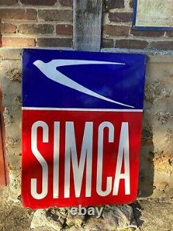 Plaque émaillée Simca, simple face, format écusson, 73x95 cm