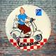 Plaque &eacute;maill&eacute;e TINTIN VESPA PIAGGIO ronde enamel sign emailschild