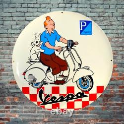 Plaque émaillée TINTIN VESPA PIAGGIO ronde enamel sign emailschild