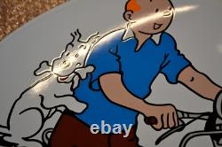 Plaque émaillée TINTIN VESPA PIAGGIO ronde enamel sign emailschild