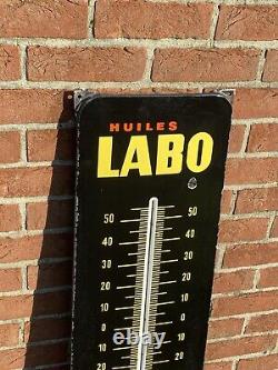 Plaque émaillée Thermomètre Huiles Labo vintage 32 x 99 cm