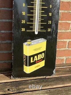 Plaque émaillée Thermomètre Huiles Labo vintage 32 x 99 cm