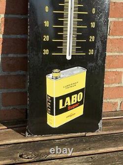 Plaque émaillée Thermomètre Huiles Labo vintage 32 x 99 cm