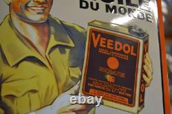 Plaque émaillée VEEDOL huile automobile garage bidon ancien enamel sign email