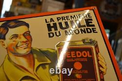 Plaque émaillée VEEDOL huile automobile garage bidon ancien enamel sign email