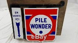 Plaque émaillée WONDER double face Blason/flèche en vente ici/old garage sign/