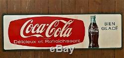 Plaque émaillée ancienne 1960 COCA-COLA 145x48cm + Platre publicitaire offert