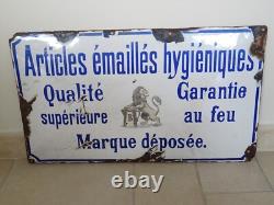 Plaque émaillée ancienne ARTICLES EMAILLES HYGIENIQUES art populaire old enamel