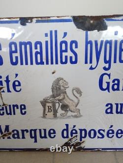 Plaque émaillée ancienne ARTICLES EMAILLES HYGIENIQUES art populaire old enamel
