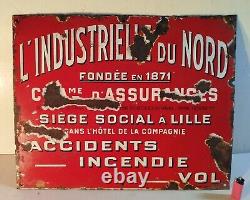 Plaque émaillée ancienne Assurance Fondée 1871 Industrielle du Nord