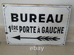 Plaque émaillée ancienne BUREAU 1 ere PORTE A GAUCHE old enamel art populaire