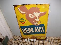 Plaque émaillée ancienne DENKAVIT alimentation pour veaux 50x33 cm