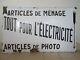 Plaque émaillée ancienne MENAGE ELECTRICITE PHOTO french enamel sign emailschild