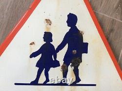 Plaque émaillée ancienne PASSAGE ENFANT ECOLE, signalisation routière