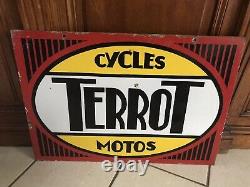 Plaque emaillee ancienne Terrot Cycles Motos Double Face