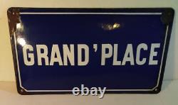 Plaque émaillée ancienne bombée Grand place 45 x 25 cm