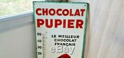Plaque émaillée ancienne chocolat Pupier très rare signée EAS 110 x 40 cm