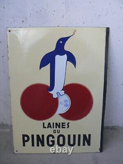 Plaque émaillée ancienne collection LAINES DU PINGOUIN