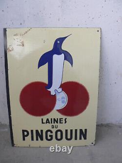Plaque émaillée ancienne collection LAINES DU PINGOUIN