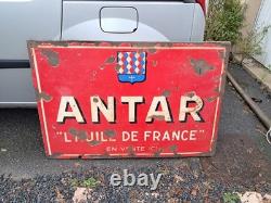 Plaque émaillée ancienne garage ANTAR GRAND FORMAT 1200/800