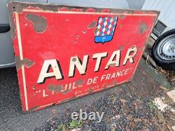 Plaque émaillée ancienne garage ANTAR GRAND FORMAT 1200/800