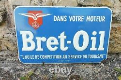 Plaque émaillée ancienne rectangulaire huile BRET-OIL Emaillerie Alsacienne Stra