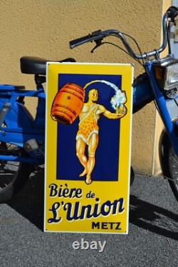 Plaque émaillée bière de l'Union Metz grandes dimensions enamel sign emailschild