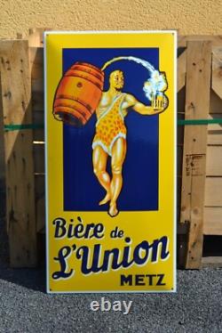Plaque émaillée bière de l'Union Metz grandes dimensions enamel sign emailschild