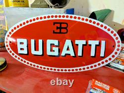 Plaque émaillée bombee BUGATTI AUTOMOBILE au pochoir 50 x 25 logo enseigne